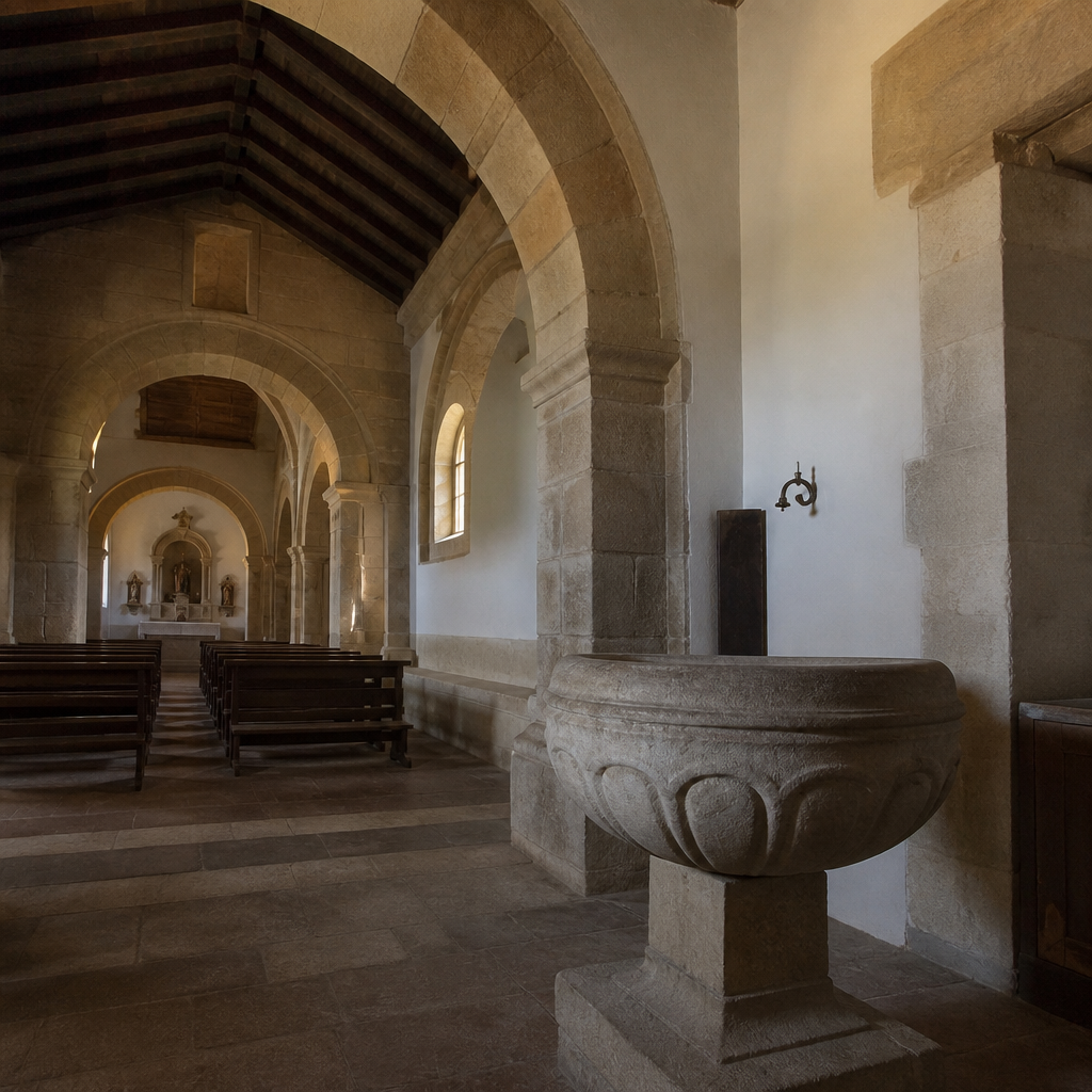 Interior y capilla bautismal de la Iglesia Parroquial de San Andrés Apóstol de Adamuz