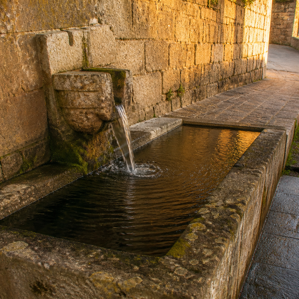 Caño y pilón del Pilar del Mesón del Obispo en Adamuz, abrevadero del Camino Real