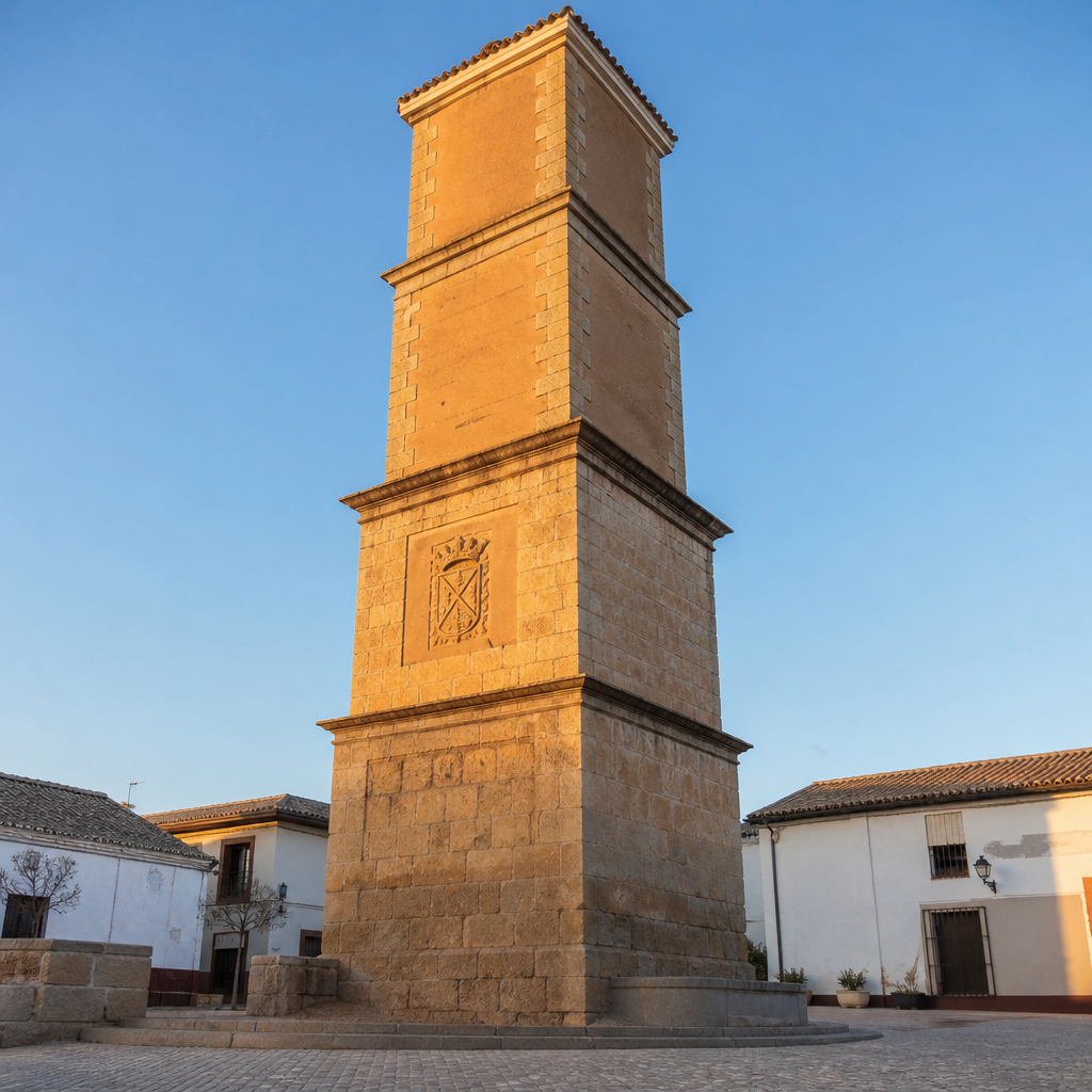 Escudo y molduras en los cuerpos intermedios de la Torre del Reloj de Adamuz