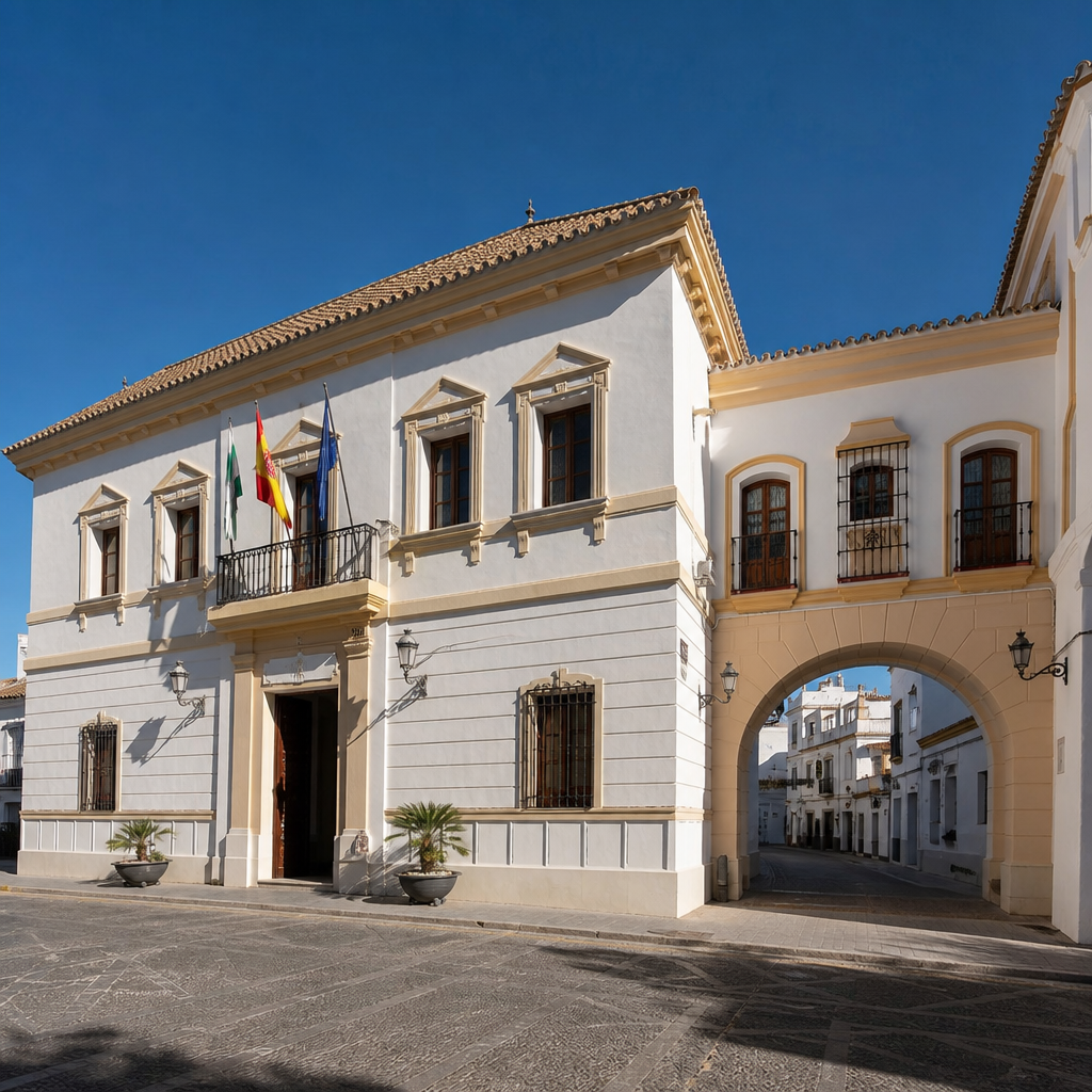 Casas Capitulares y arco anexo reconstruido como archivo en 1833 en la Plaza de San José de Aguilar de la Frontera