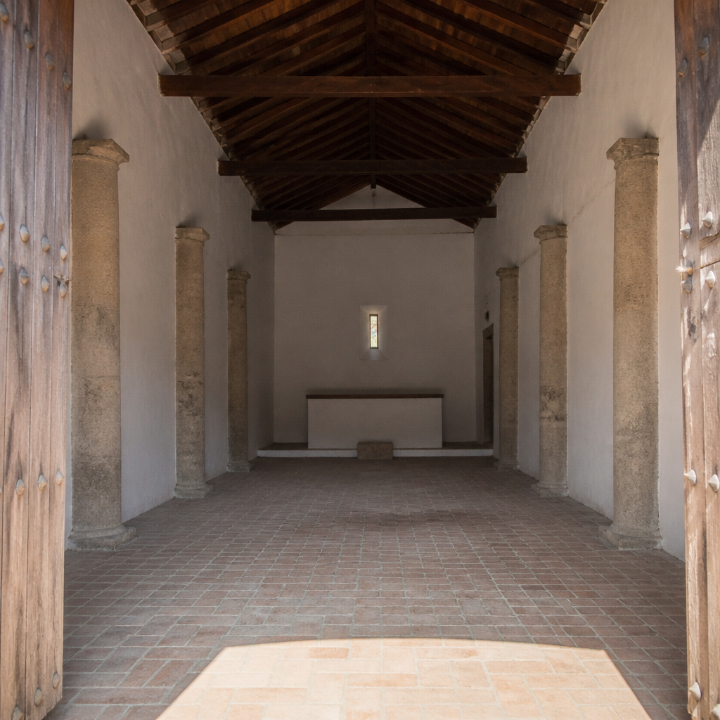 Pilares de piedra en el interior de la Ermita de San Sebastián de Alcaracejos