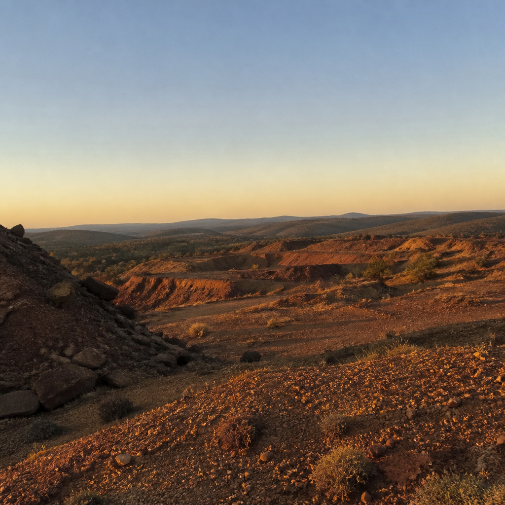Paraje del grupo minero de Los Almadenes en Alcaracejos con luz de atardecer