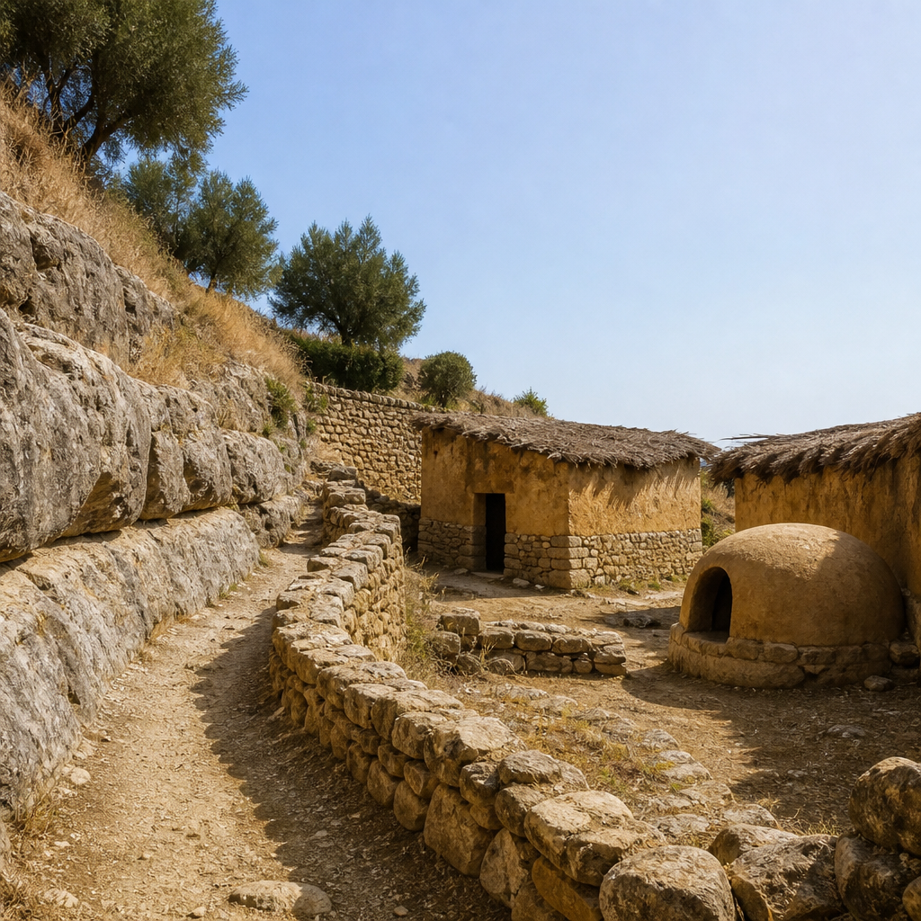 Terrazas y casas reconstruidas del Poblado Íbero del Cerro de la Cruz