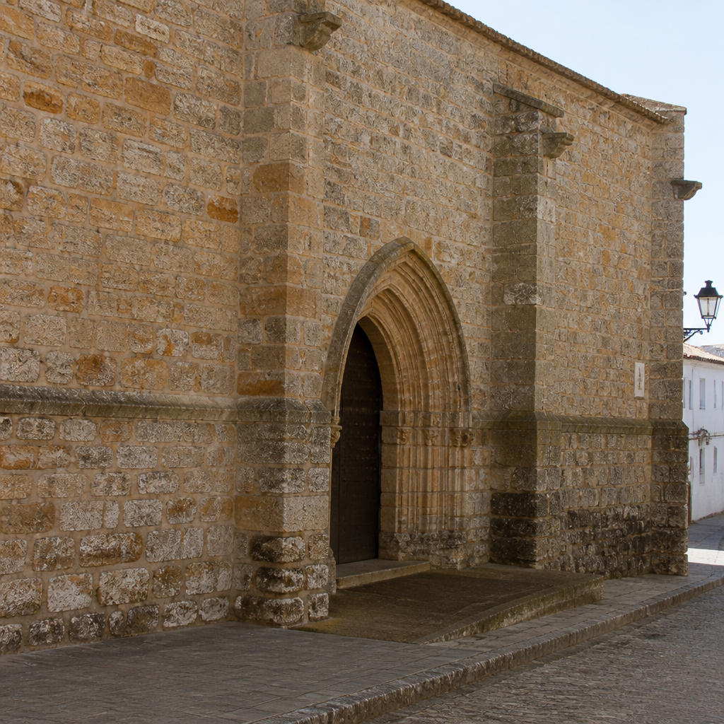 Portada lateral ojival de la Iglesia Parroquial de San Sebastián, visita en Añora