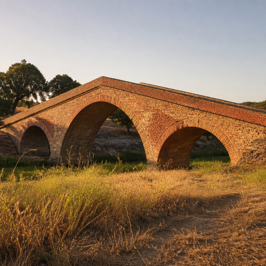 Perfil triangular y arcos de ladrillo del Puente de la Dehesa en Añora
