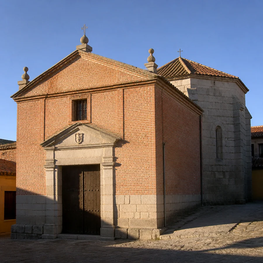 Recreación ilustrativa: Ermita de Nuestra Señora de las Vacas en Ávila, fachada de ladrillo y portada de granito