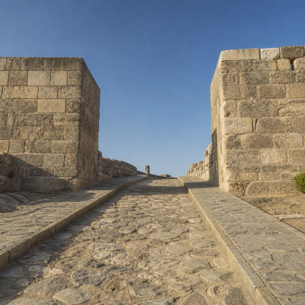 Puerta oriental de Torreparedones con rampa central y aceras elevadas