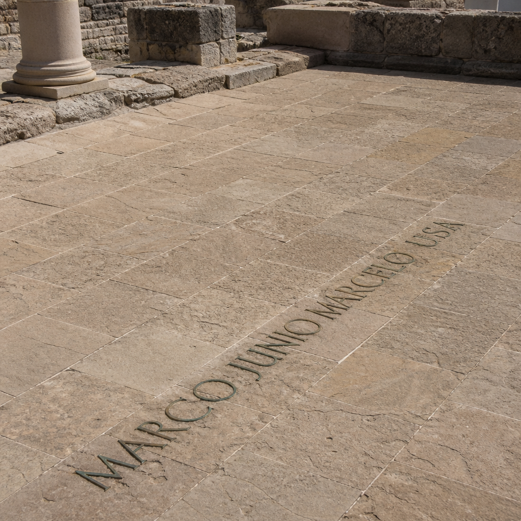 Inscripción en el suelo del foro romano de Torreparedones