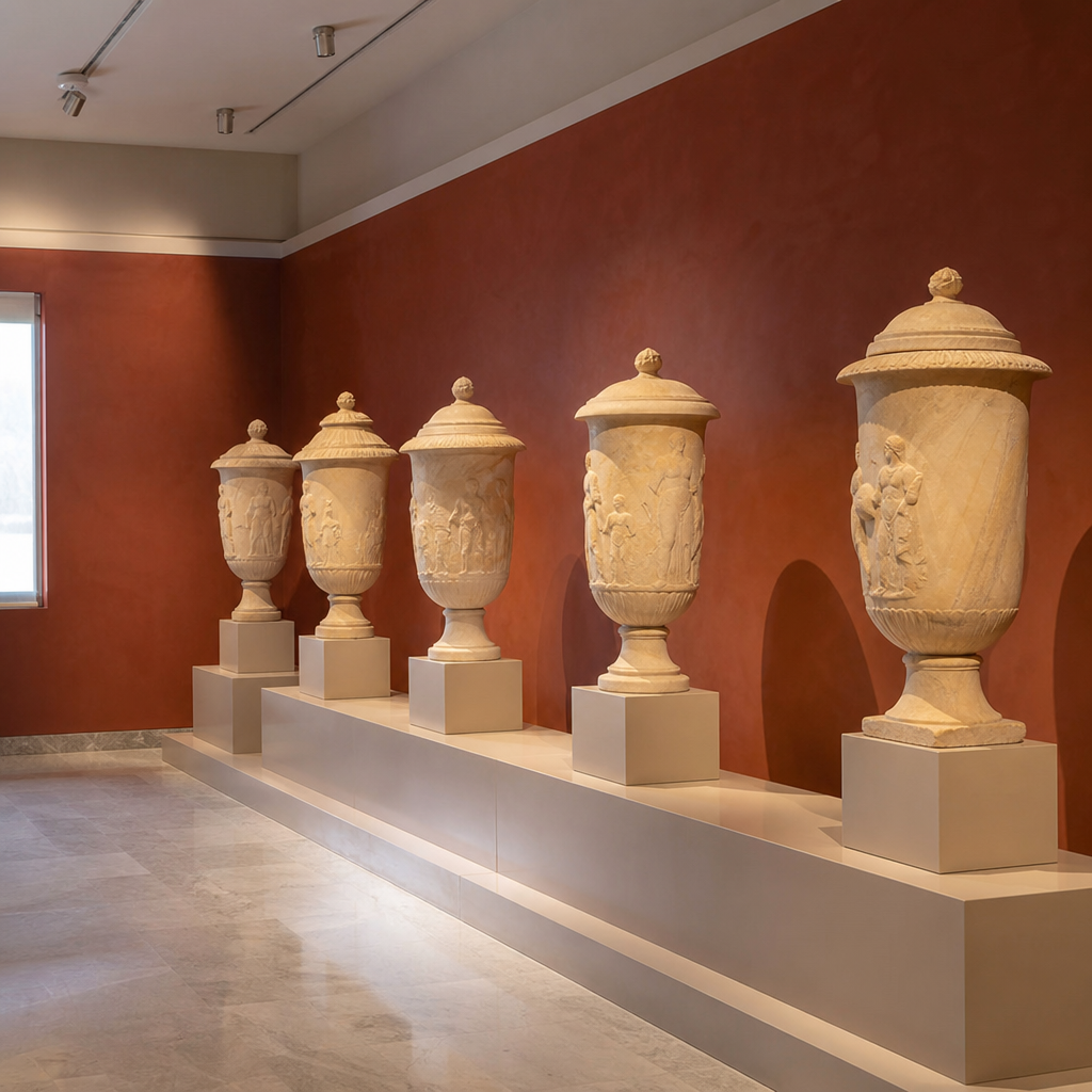 Urnas funerarias del Mausoleo de los Pompeyos expuestas en Baena