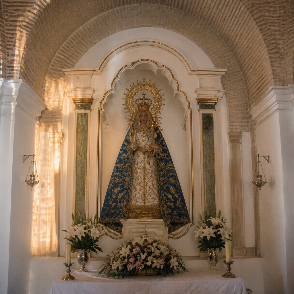 Interior del Santuario de la Virgen de Gracia de Benamejí con la imagen coronada
