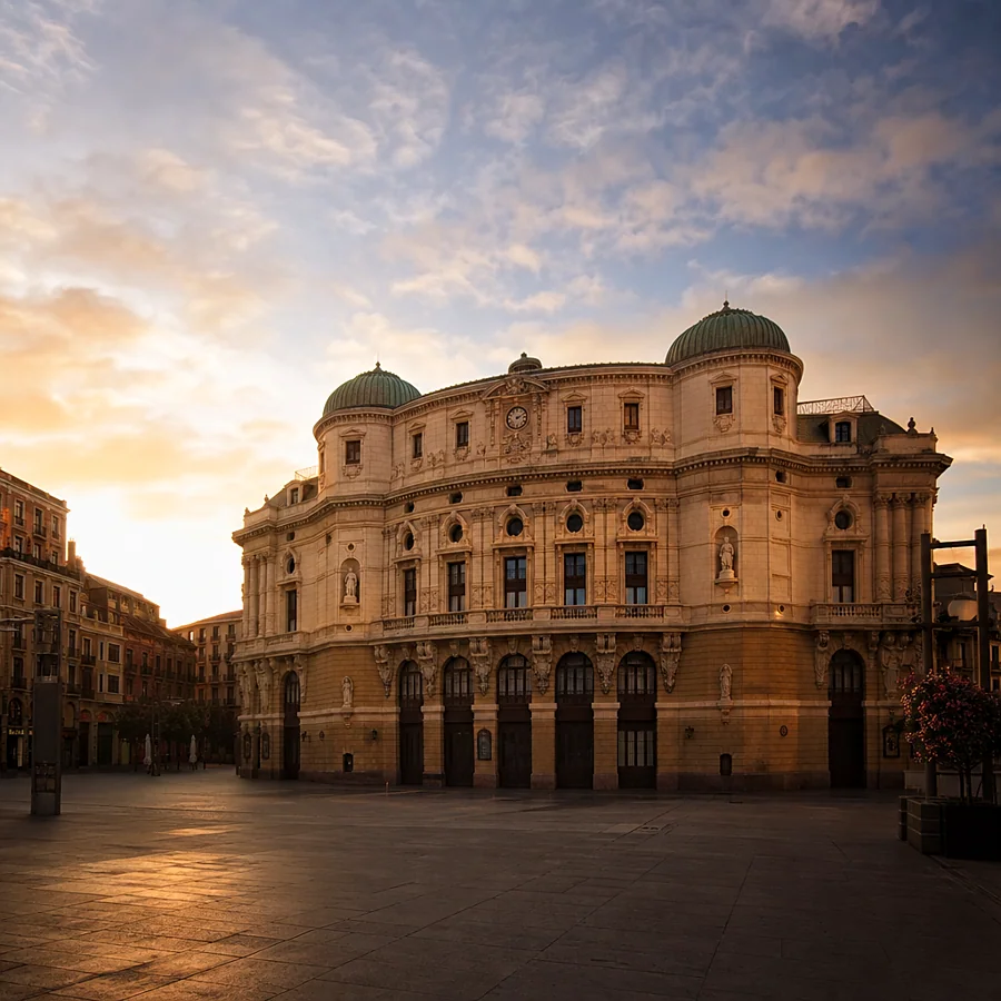 Recreación ilustrativa: Balcón del Teatro Arriaga en Bilbao, escenario del Txupín de Aste Nagusia