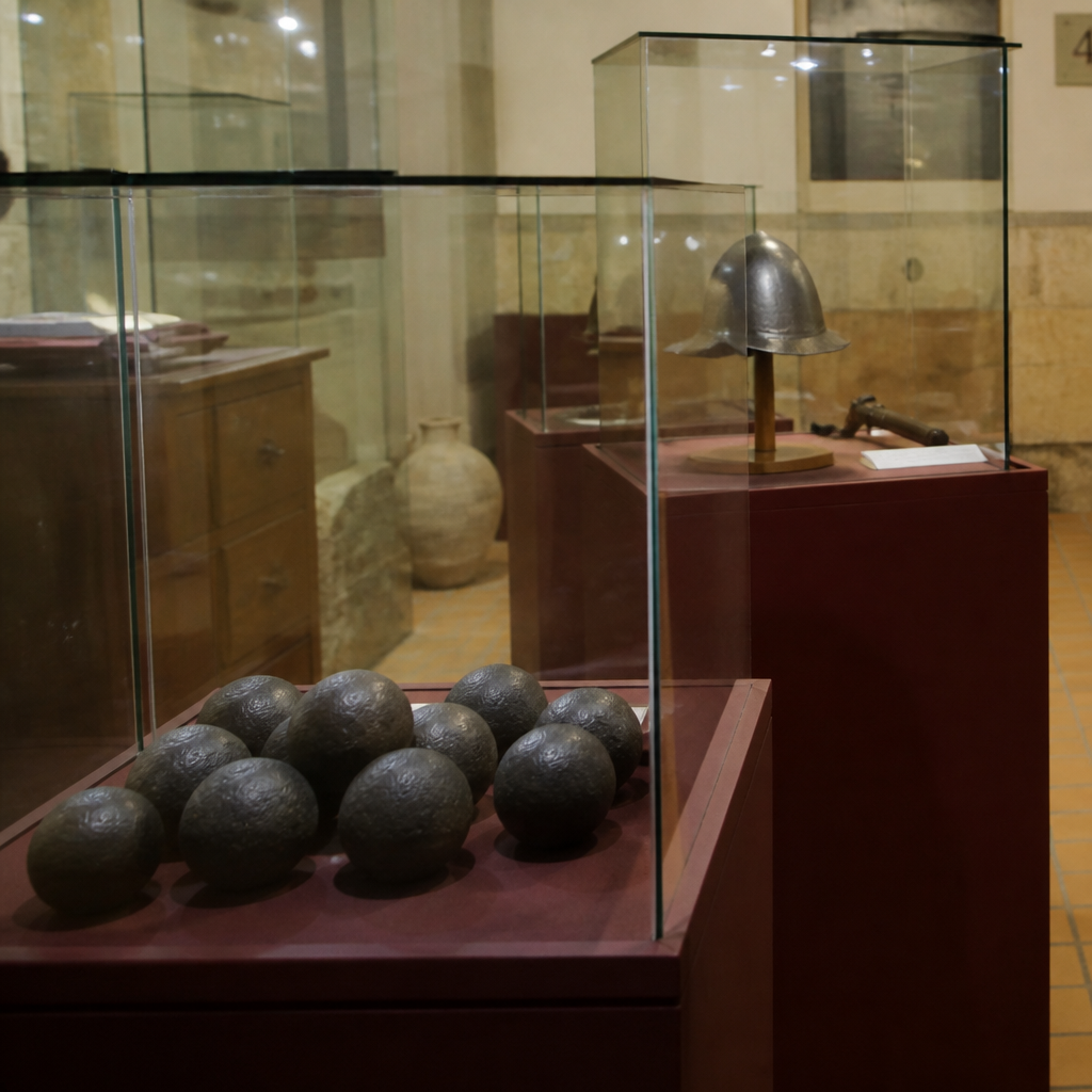 Balas de cañón y otros objetos expuestos en el museo.