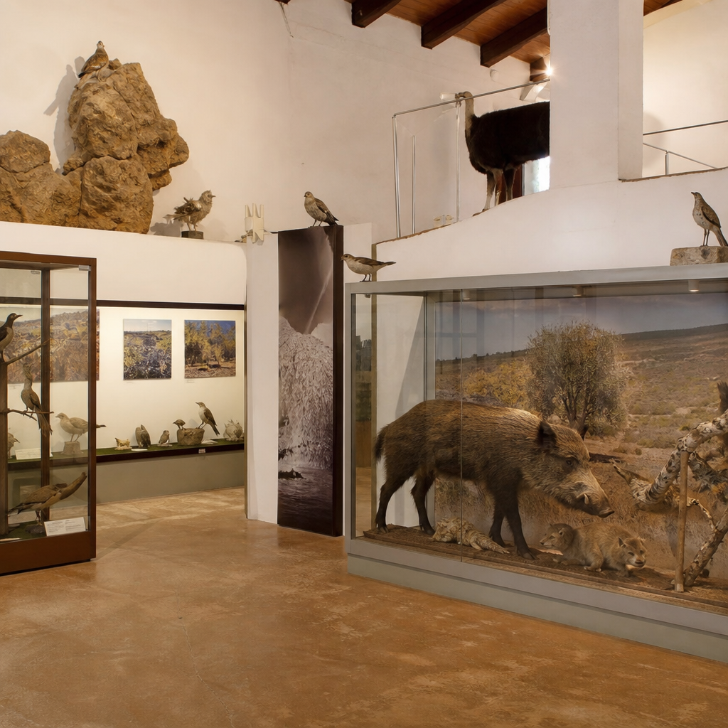 Fósiles y animales disecados expuestos en el museo.