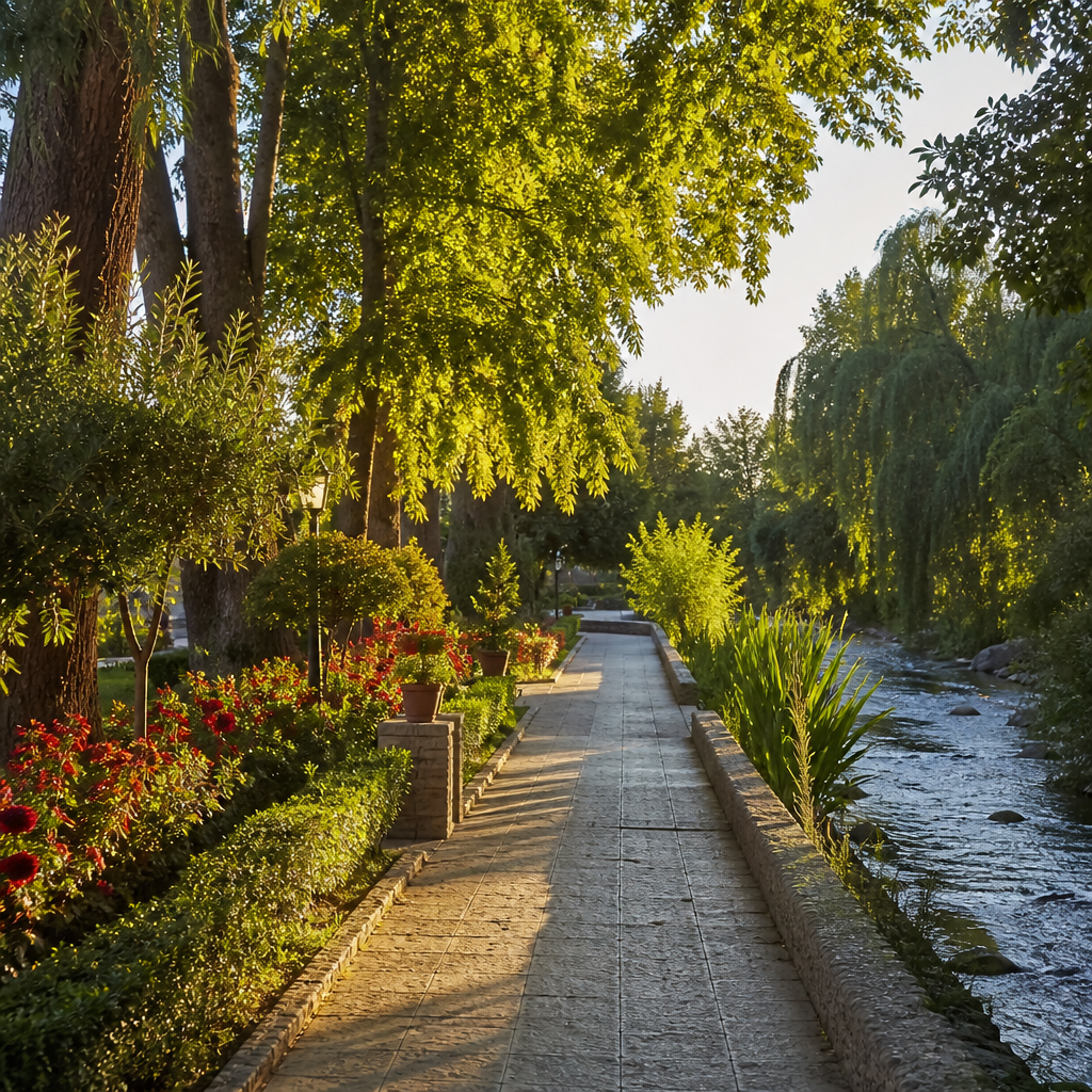 Jardines y paseo de la Fuente del Río en Cabra junto al cauce