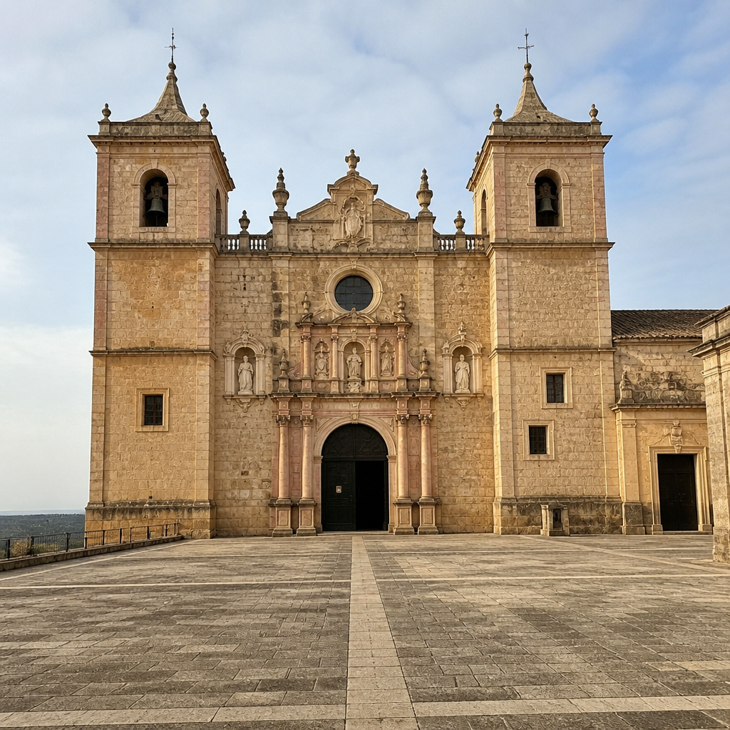 Fachada del santuario vista desde el patio de entrada.