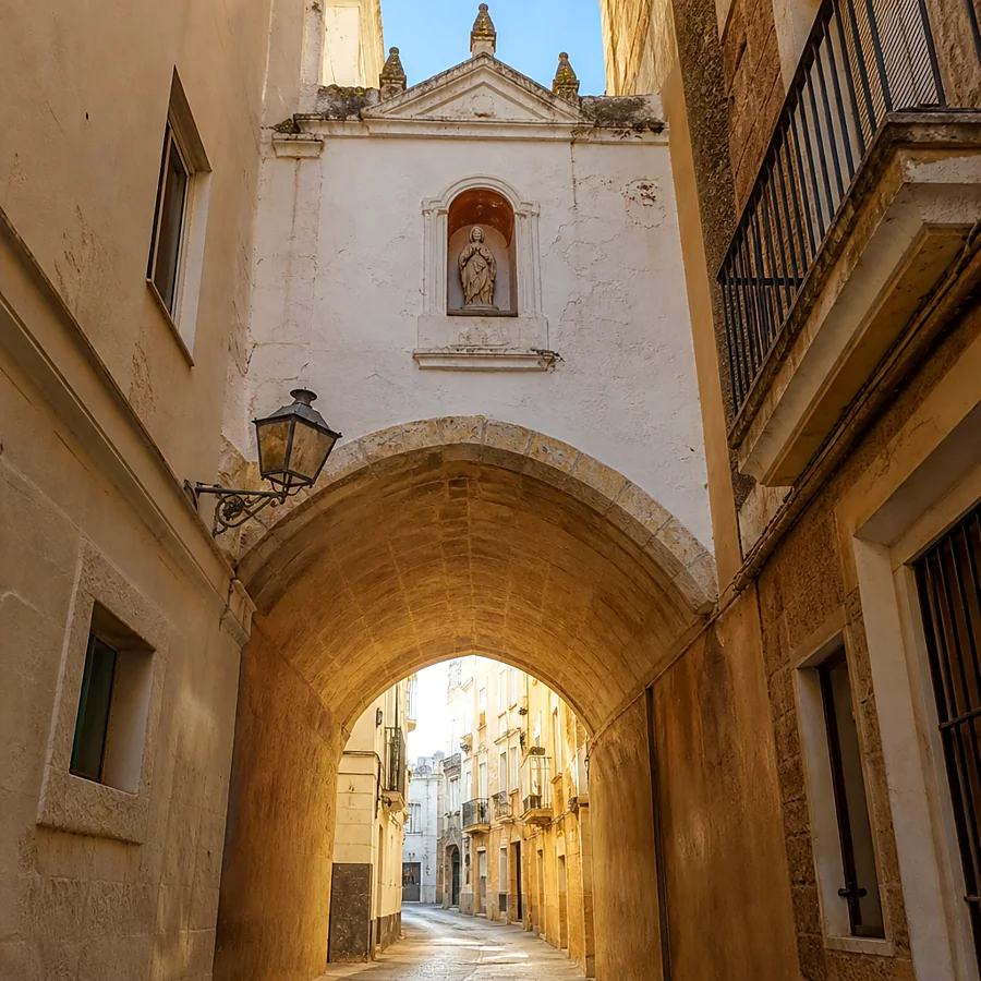 Recreación ilustrativa: Arco del Pópulo de Cádiz con la capilla de 1857 sobre el paso abovedado