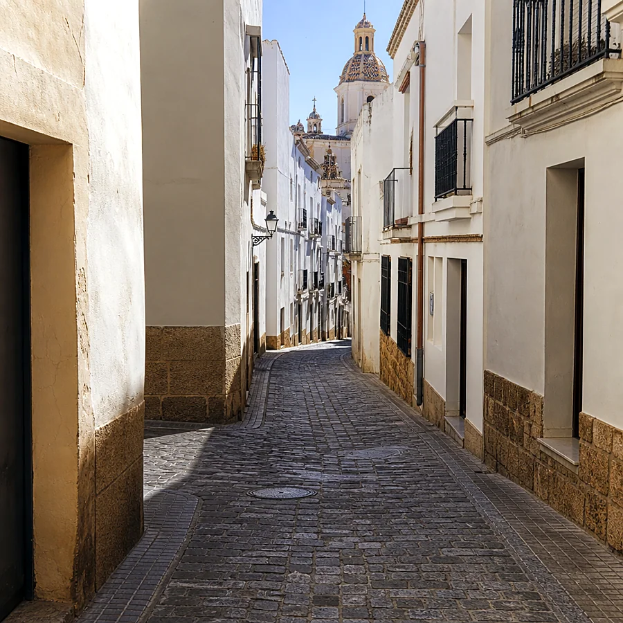 Recreación ilustrativa: Calle de la Pelota en el barrio del Pópulo de Cádiz