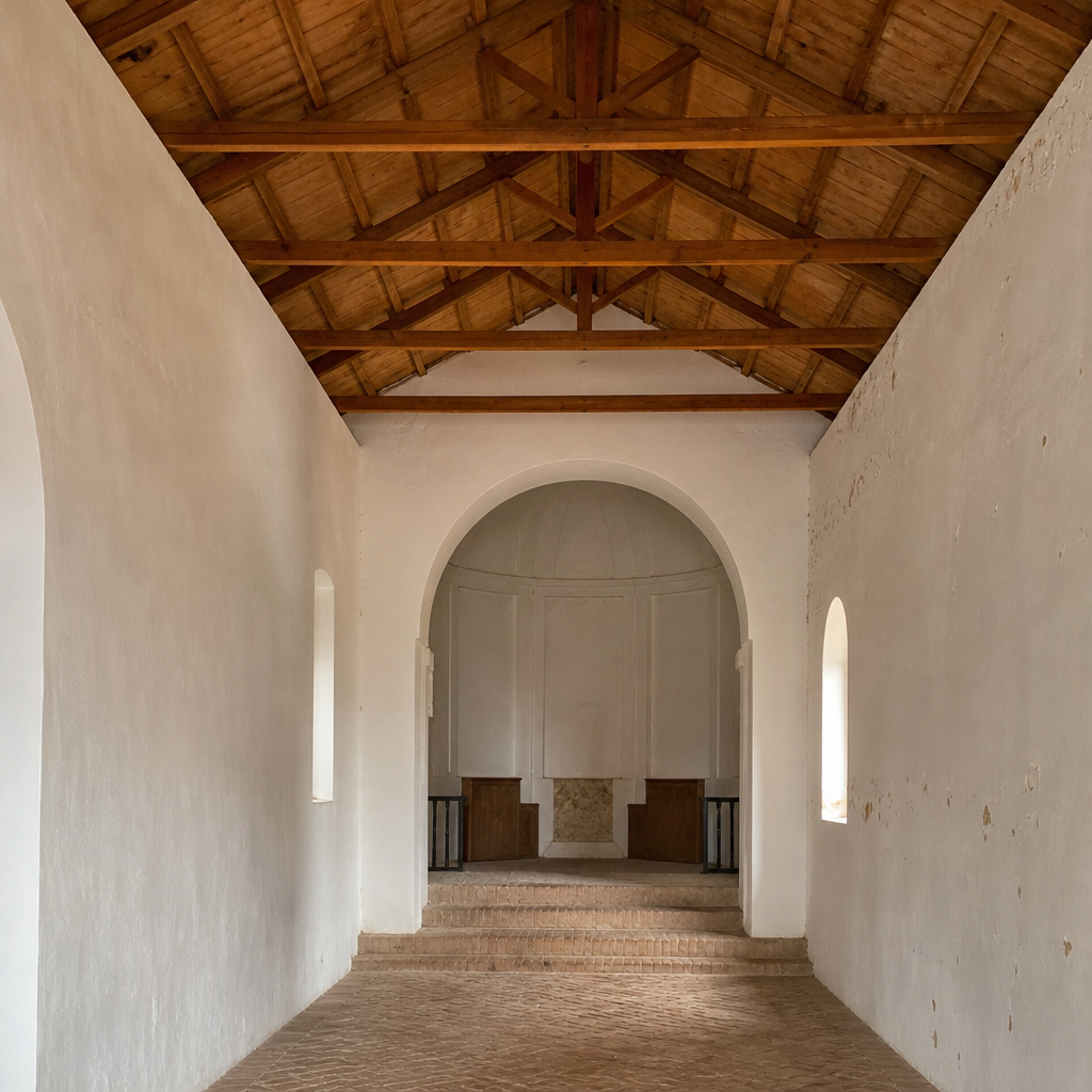 Artesonado mudéjar sin policromar en el interior de la Ermita de Jesús Nazareno