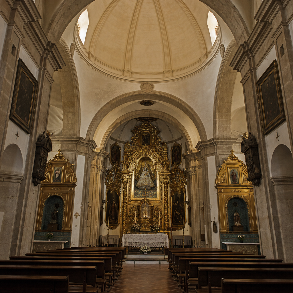 Cúpula, retablo y camarín en el interior de la Ermita de Nuestra Señora del Castillo de Carcabuey