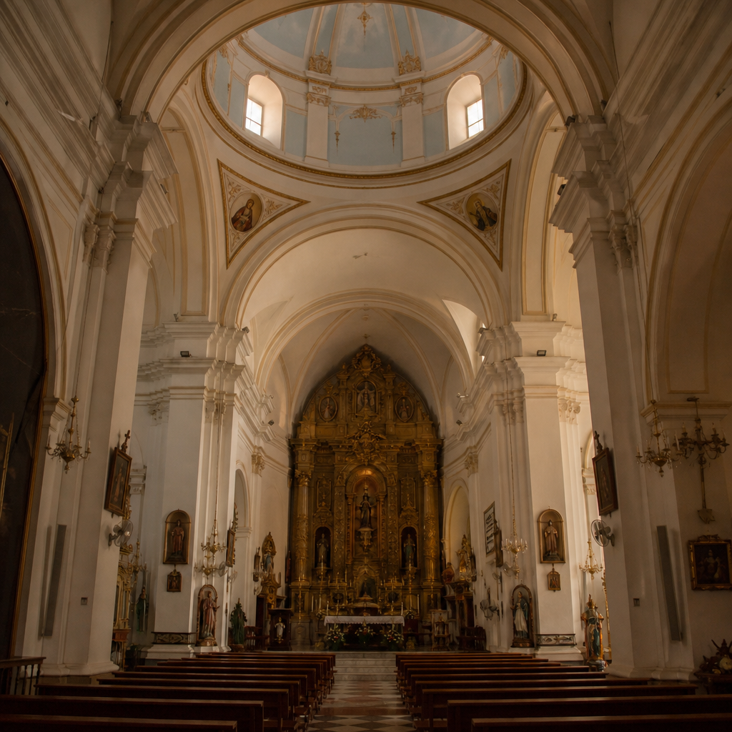 Interior de la Iglesia Parroquial de Nuestra Señora de la Asunción de Carcabuey con cúpula del crucero