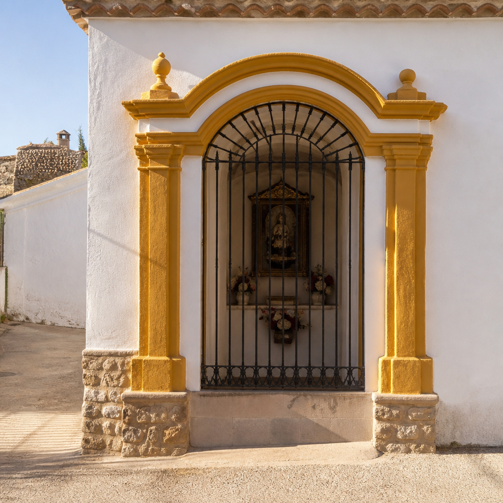 Reja y fachada del Templete de las Angustias en Carcabuey