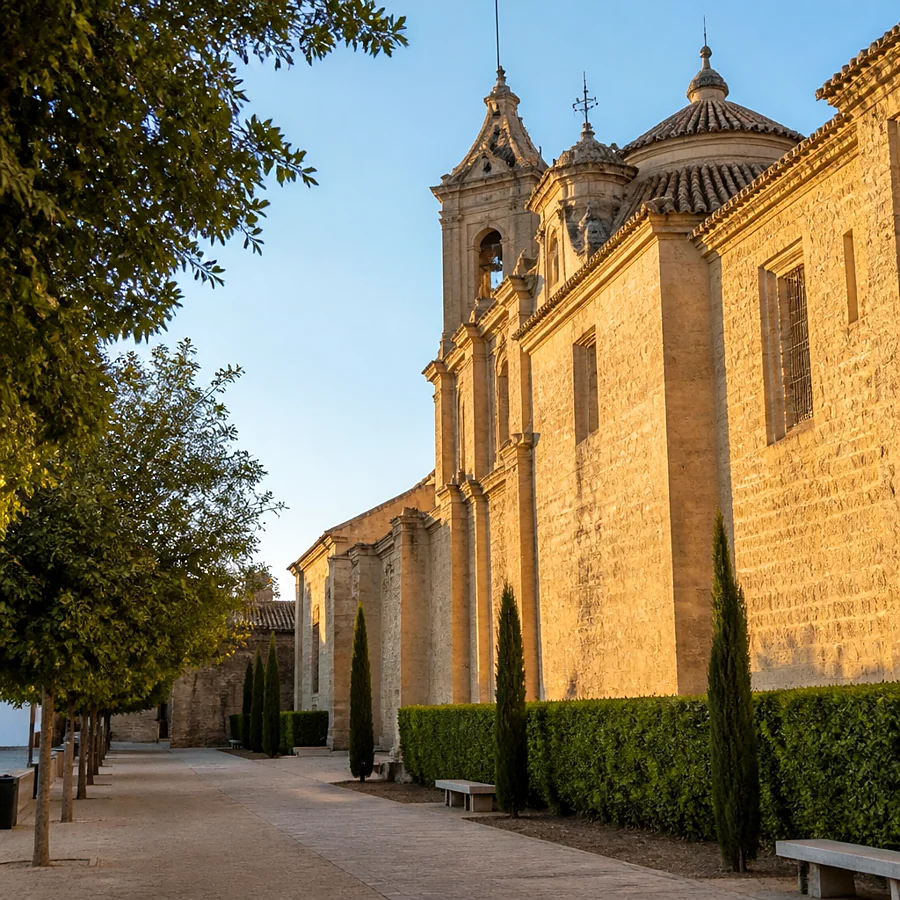 Recreación ilustrativa: Muros del Convento de la Purísima Concepción de Carmona desde el Paseo del Estatuto