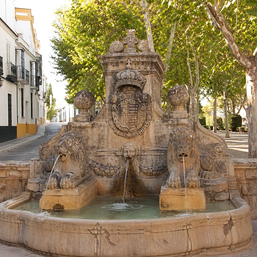 Recreación ilustrativa: Fuente de los Leones y Alameda Alfonso XIII