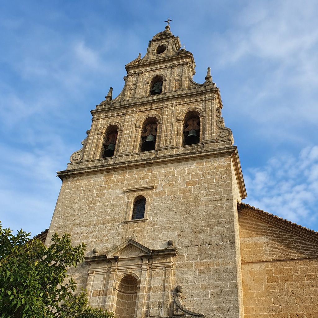 El campanario se alza sobre la fachada principal de la iglesia de la Asunción.