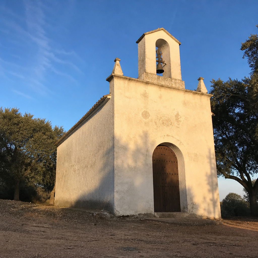 Fachada y espadaña de la Ermita de San Gregorio, visita en Conquista