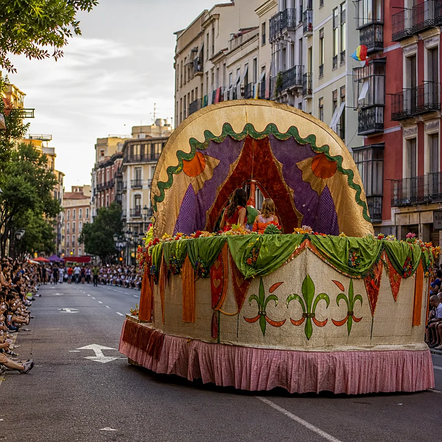 Recreación ilustrativa: Desfile de carrozas por la avenida de San Ignacio de Loyola en Cuenca