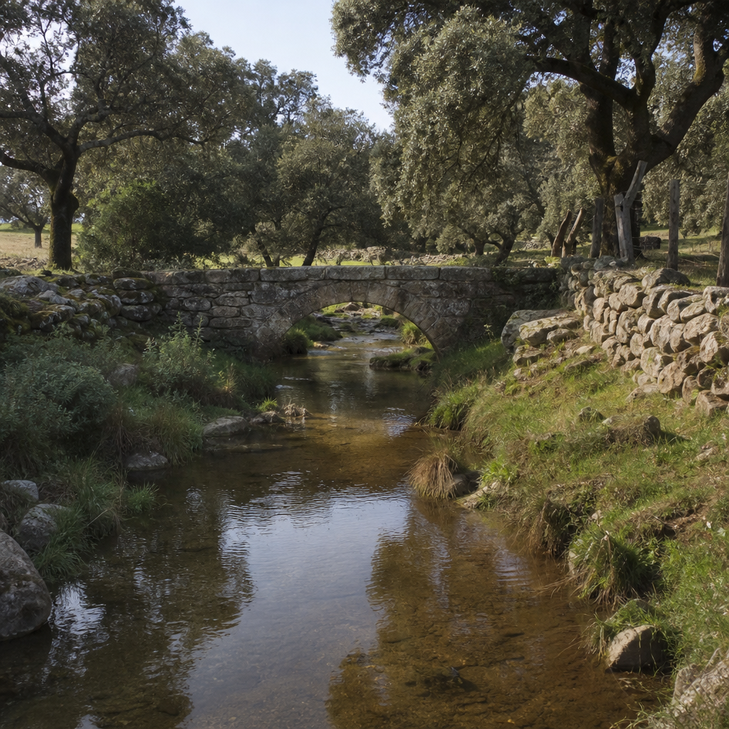 Arroyo de la Cigüeñuela y puente en el camino de regreso a Dos Torres