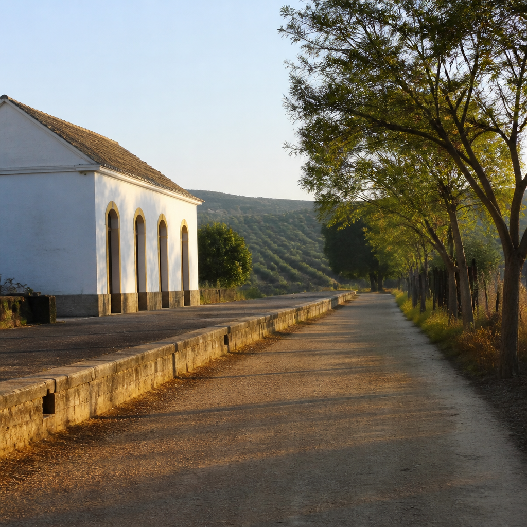 Andén y trazado de la Vía Verde junto a la Antigua Estación de Ferrocarril de Doña Mencía