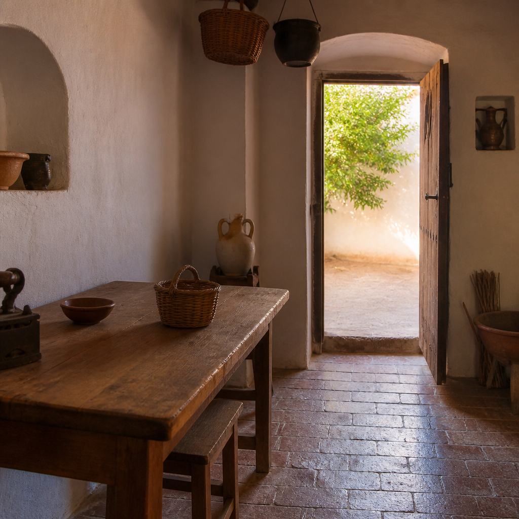 Antigua cocina de la matanza del Centro de Interpretación de la Arquitectura Popular de Dos Torres