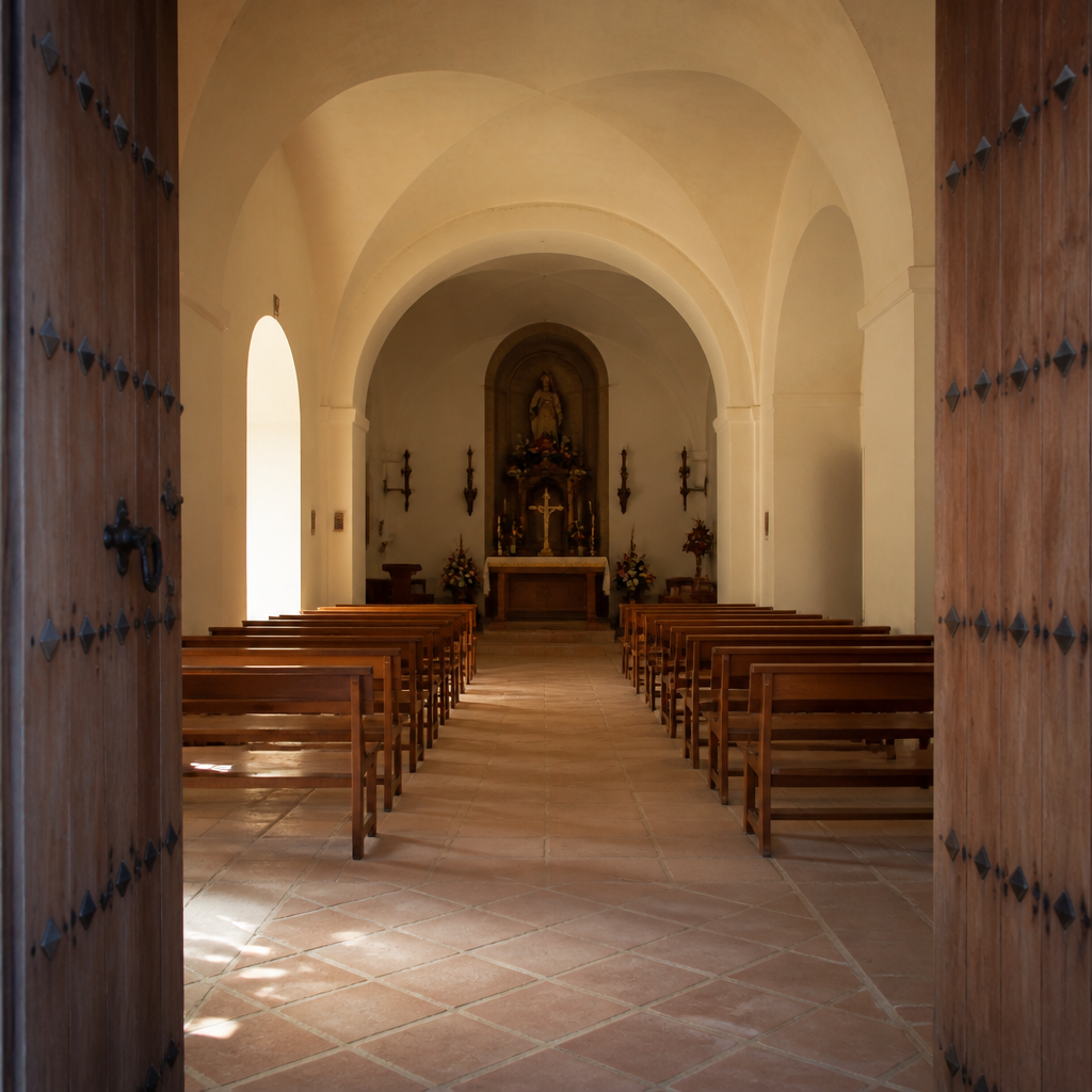 Capilla mayor con bóveda baída en la ermita de Nuestra Señora de Loreto de Dos Torres