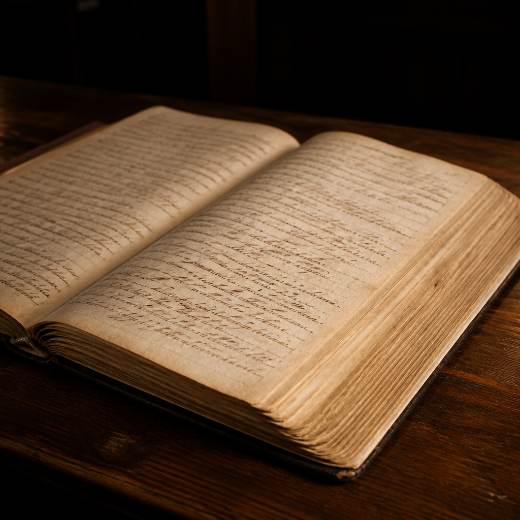 Libro antiguo de registros parroquiales que evoca el libro de matrimonios salvado de Dos Torres