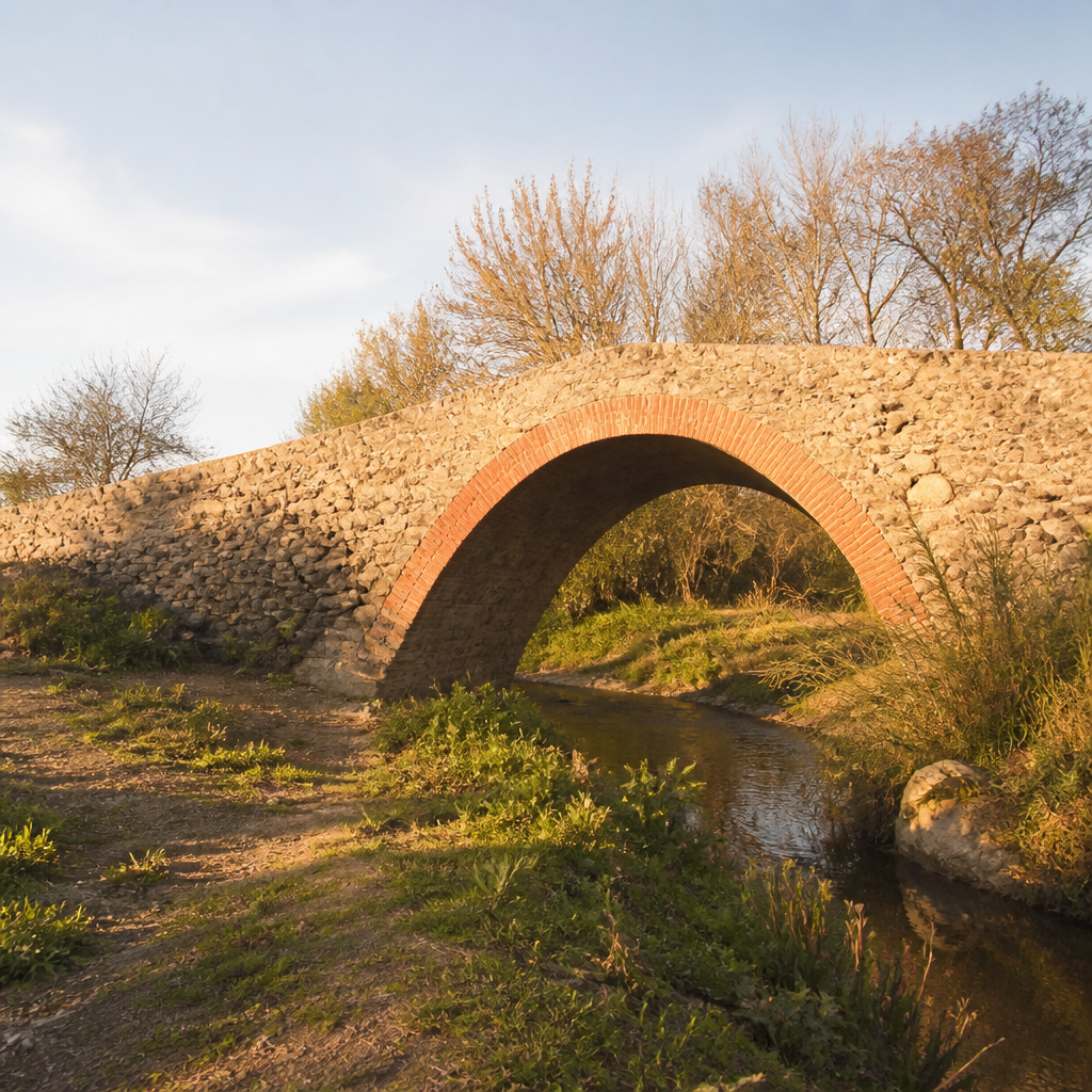 Arco único del Puente de San Juan de Dos Torres sobre el arroyo Milano