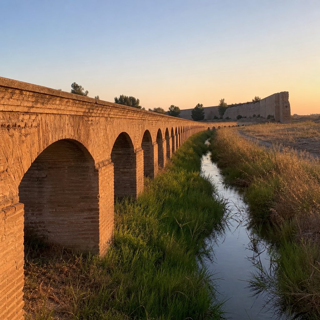 Acueducto de ladrillo y acequias de Las Grúas de El Carpio