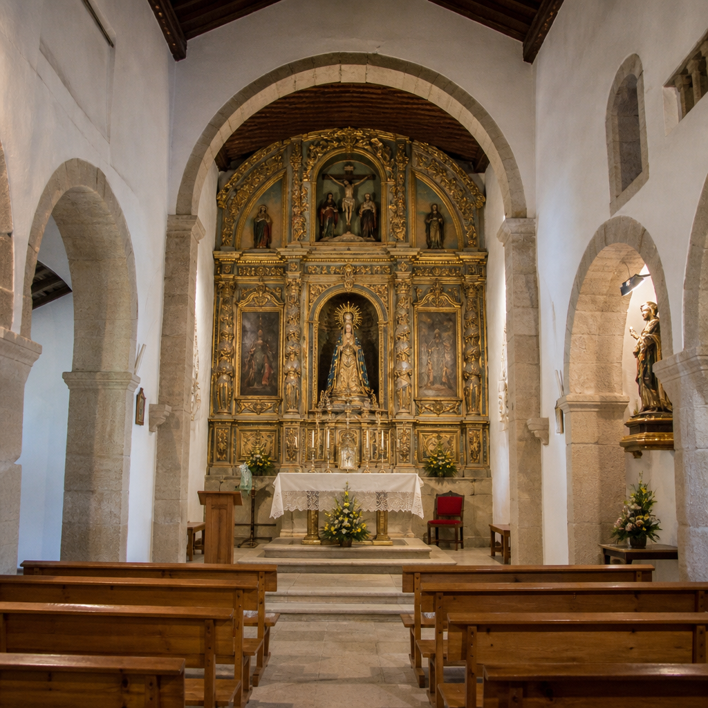 Vista frontal del retablo y el presbiterio de la ermita.