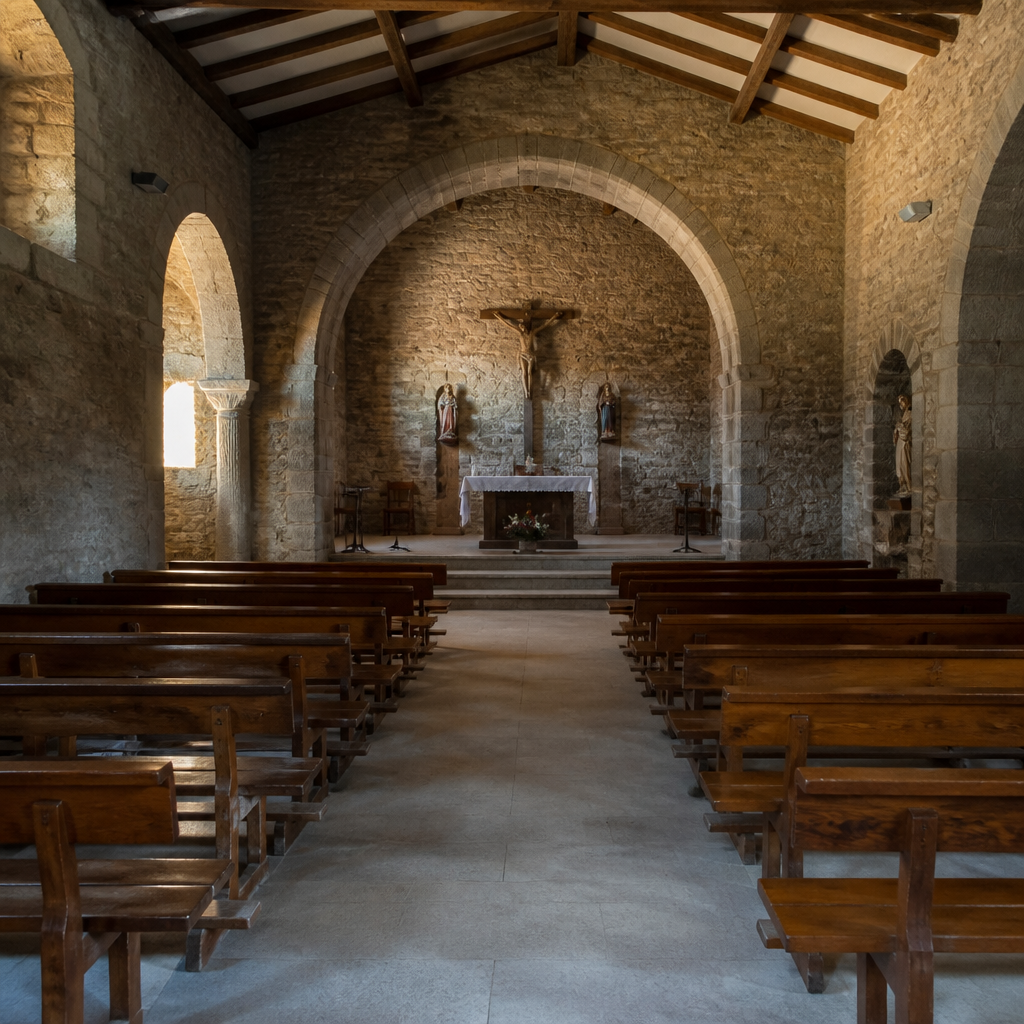 Nave y presbiterio de la Parroquia de Santa Ana en El Guijo durante la visita