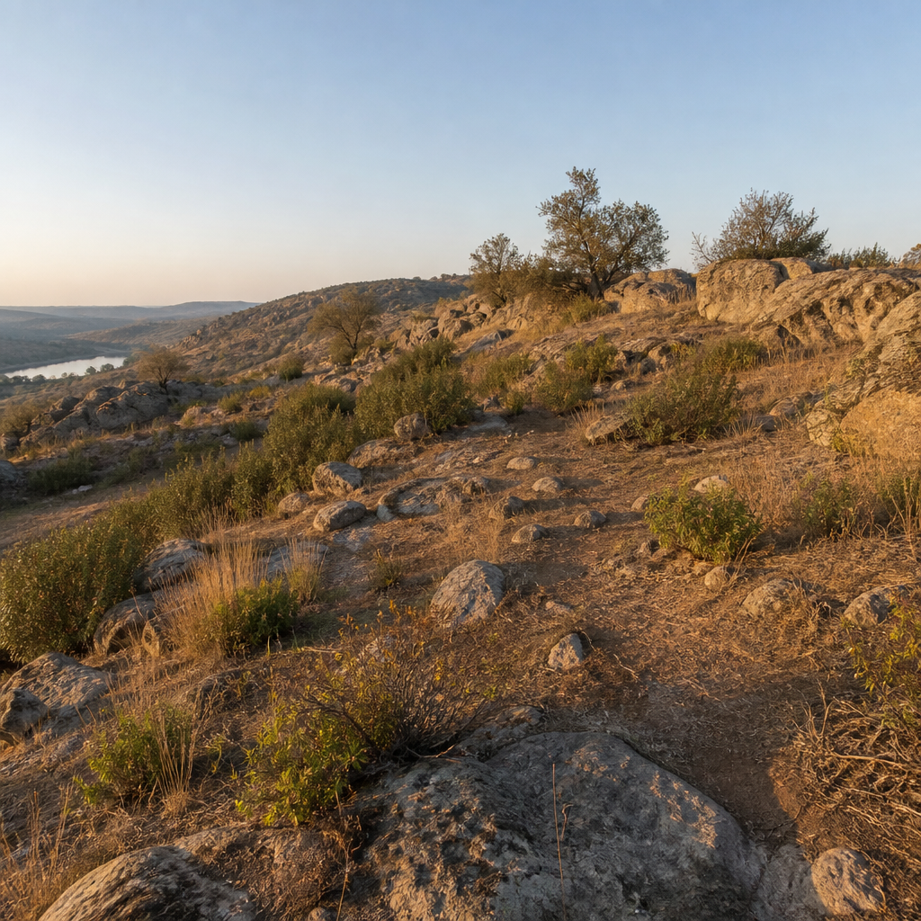 Ladera y defensas del cerro del yacimiento arqueológico de Majadaiglesia
