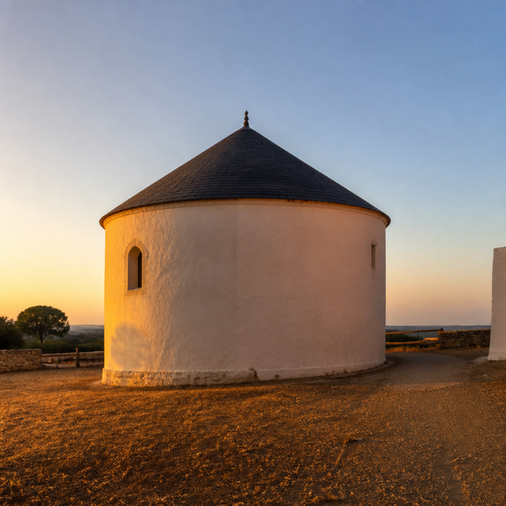 Exterior circular con tejado de pizarra de la Ermita de Santa Ana de El Viso