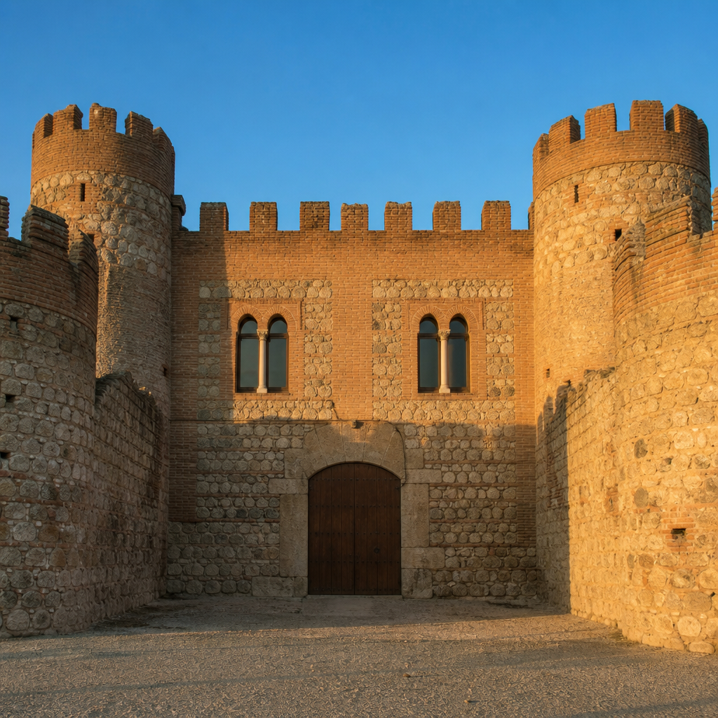 Puerta y fachada con ventanas geminadas del Castillo Ducal de Pay Arias en Espejo
