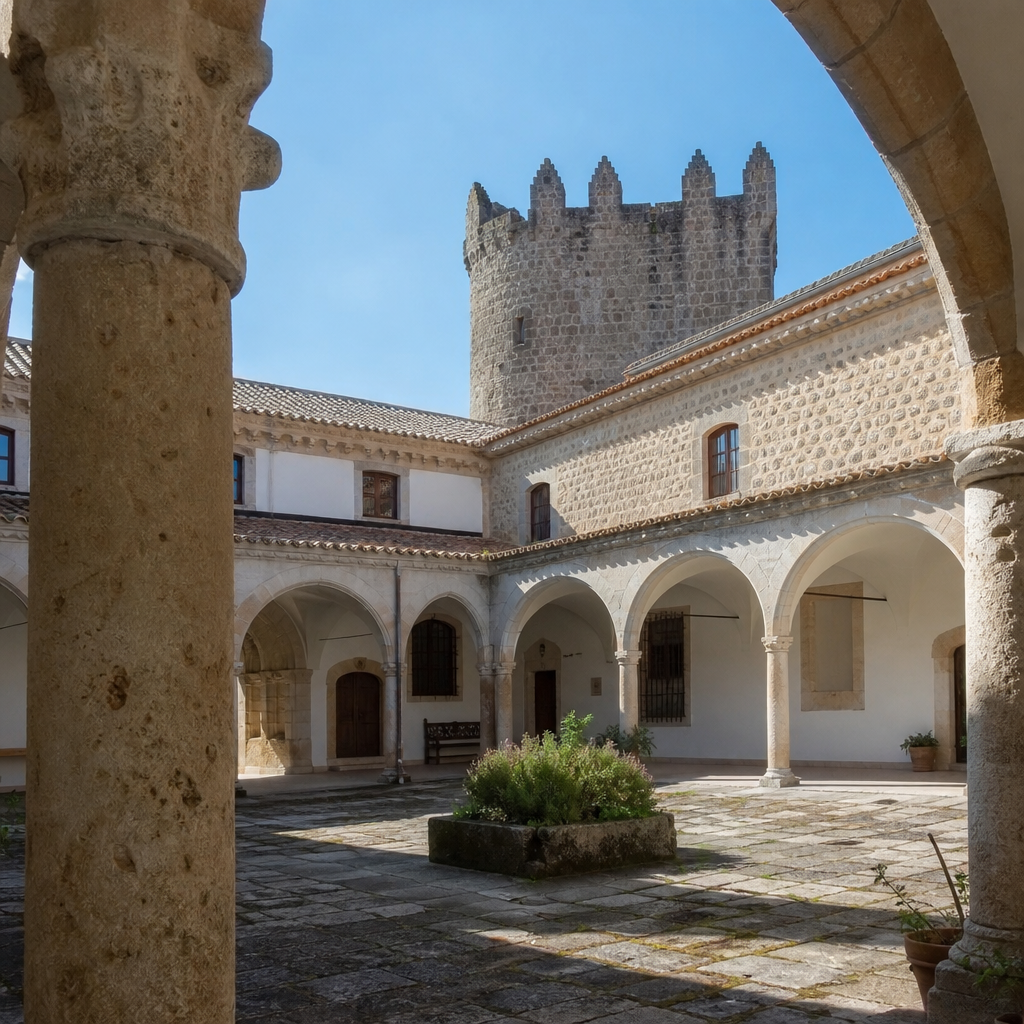 Patio porticado del Castillo Ducal de Pay Arias en Espejo, antigua plaza de armas