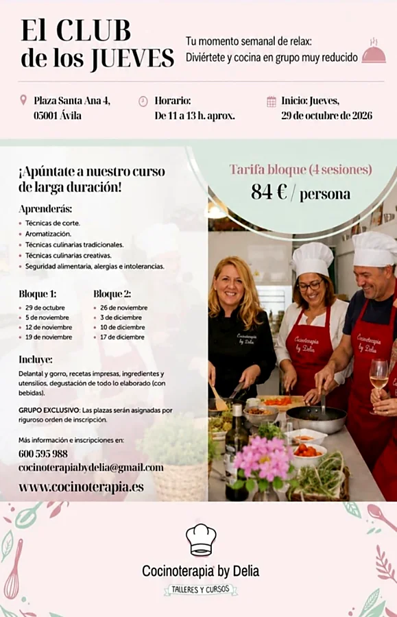 Recreación ilustrativa: Club de los Jueves: cocina práctica en grupo reducido