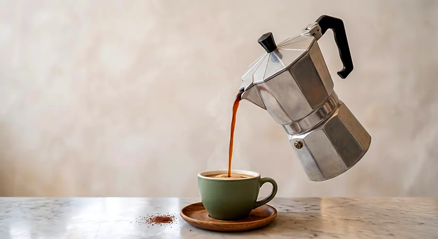 Recreación ilustrativa: Aprende sobre café italiano y cafetera moka