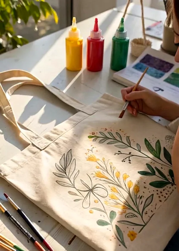 Recreación ilustrativa: Personaliza una tote bag con pintura y abalorios