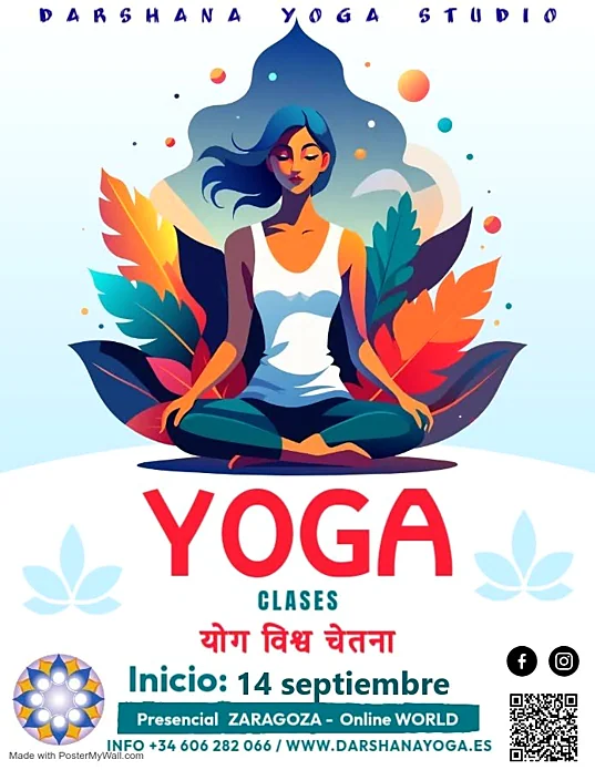 Recreación ilustrativa: Clase de yoga presencial en Darshana