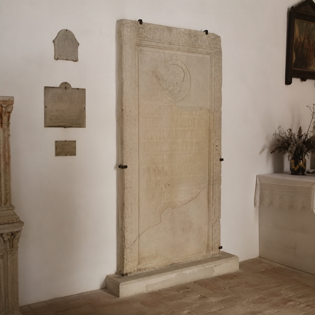 Lápida de 1717 de la Cruz de los Desamparados en la capilla de Santa Marina de Fernán Núñez