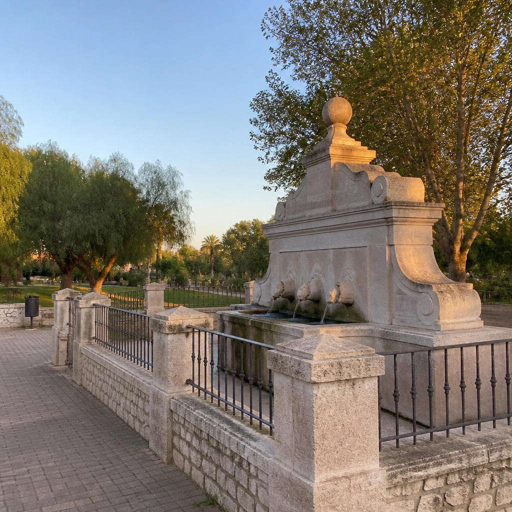 Parque del Llano de las Fuentes con la Fuente de los Caños Dorados en Fernán Núñez