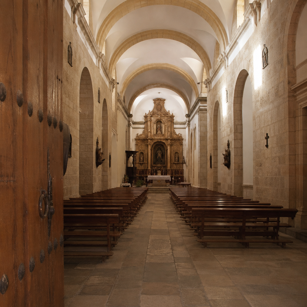 Vista de la nave desde la entrada, hacia el fondo del templo.